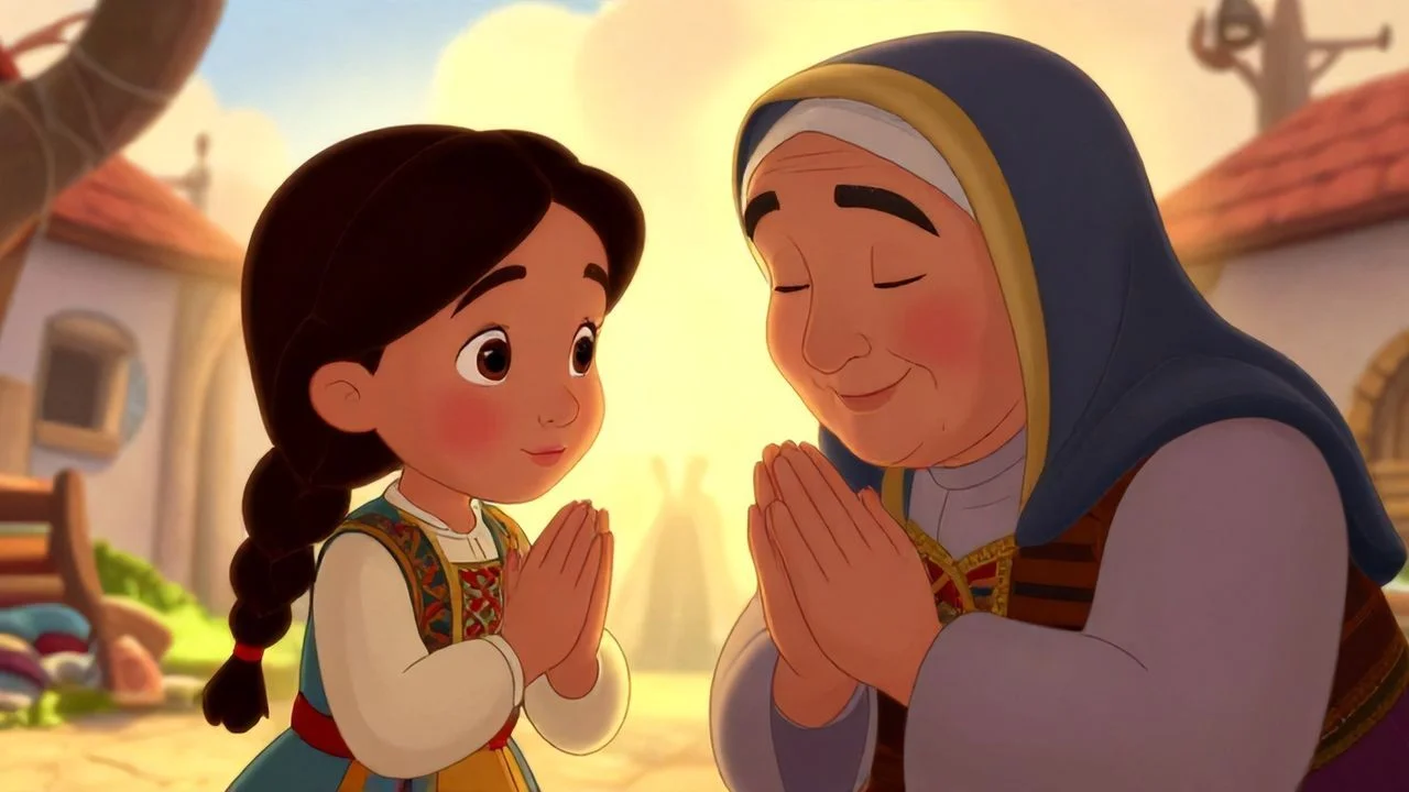 Elif ve Babaannesi Dua Ederken